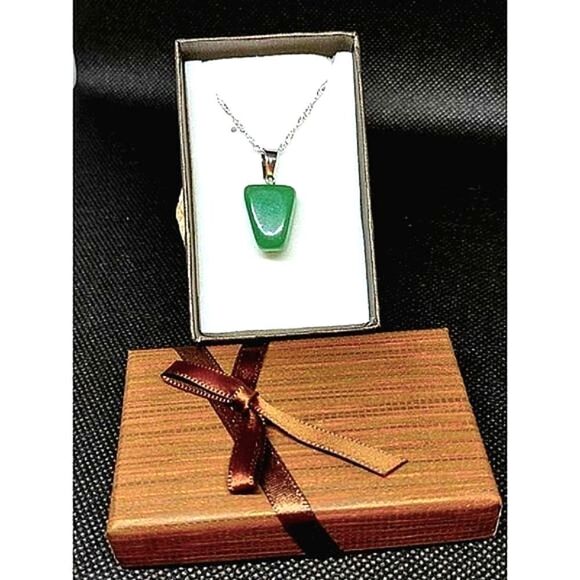 JADEITE STONE PENDANT & STERLING SILVER CHAIN NECKLACE HANDMADE - Picture 7 of 8